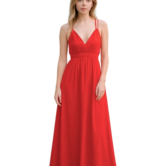 dRA Los Angeles Coral Chiffon V-Neck Long Maxi Dress Size Medium